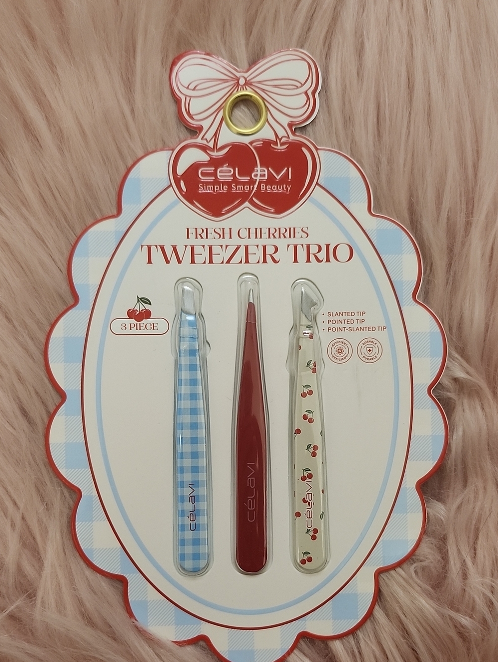 Brand New CELAVI 3PC FRESH CHERRIES TWEEZER TRIO